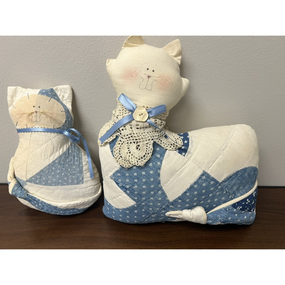 Vintage Handmade Quilted Patchwork Cat Pillow Or Stuffed Figure